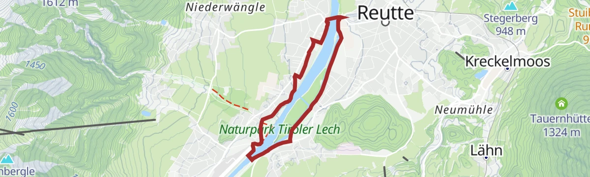 Route map: Lech-Rundwanderung ab Lechaschau